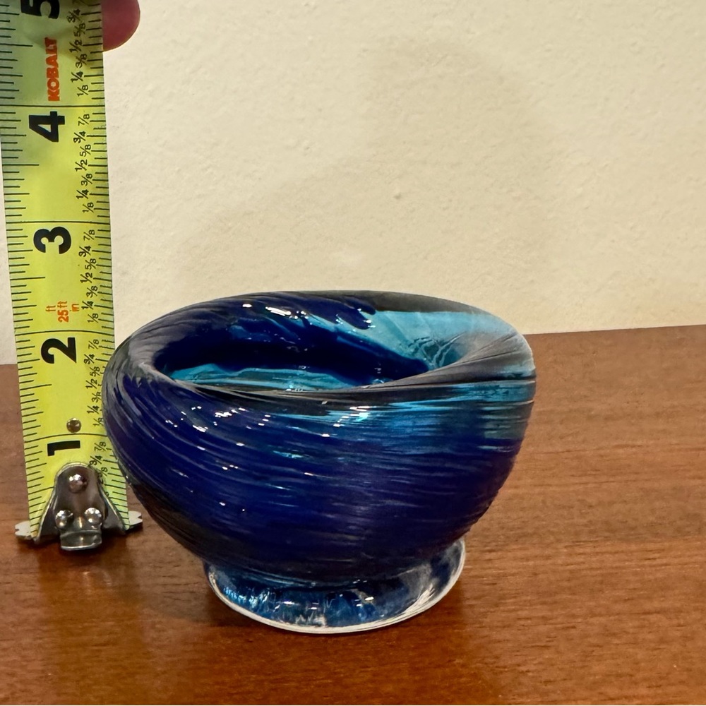 Vintage Murano Art Glass Small Bowl Cobalt Blue Swirl Catchall Dish EUC - Picture 7 of 8